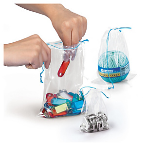 Sachet plastique transparent à cordelettes 25x37 cm