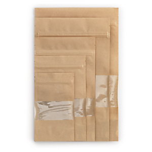 Sachet plastique zip kraft avec fenêtre transparente à soudures étanches Sachet plastique zip kraft avec fenêtre transparente à soudures étanches