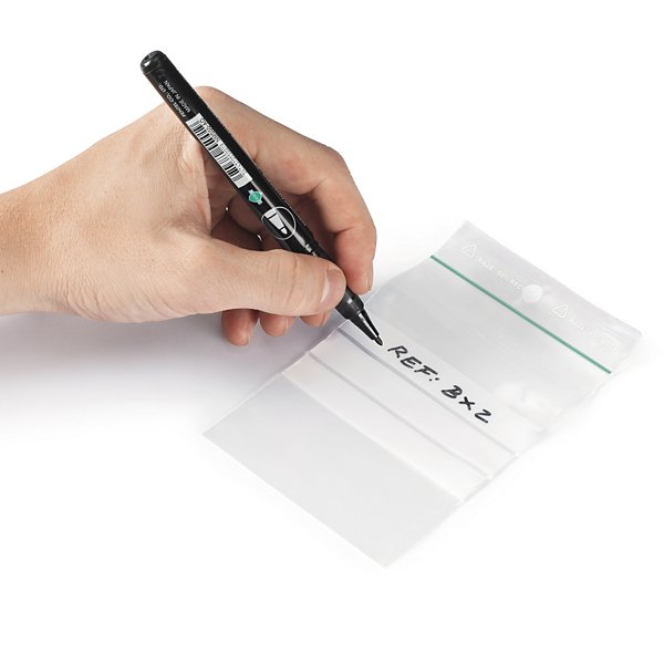 Sachet plastique zip transparent à bandes blanches 100 microns 50% recyclé RAJA 30x30 cm - 4