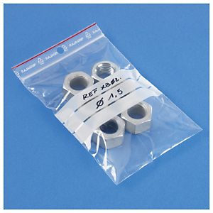 Sachet plastique zip transparent à bandes blanches 100 microns RAJA 22x28 cm