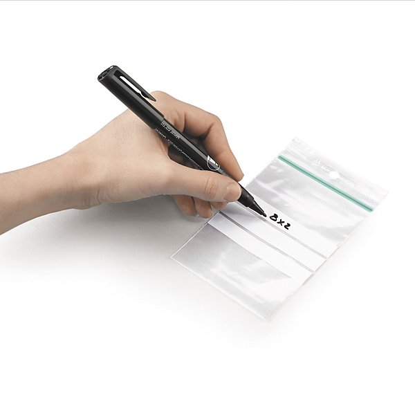 Sachet plastique zip transparent à bandes blanches 60 microns 50% recyclé RAJA 8x12 cm - 2
