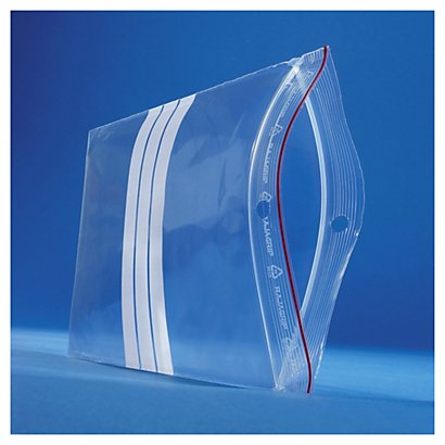 Sachet plastique zip transparent à bandes blanches 60 microns RAJA 12,5x12,5 cm - 1