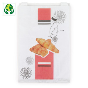 Sachet à viennoiserie en papier imprimé blanc Sachet à viennoiserie en papier imprimé blanc