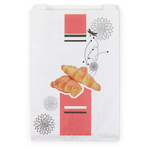 Sachet à viennoiserie en papier imprimé blanc 18x35x7,5 cm