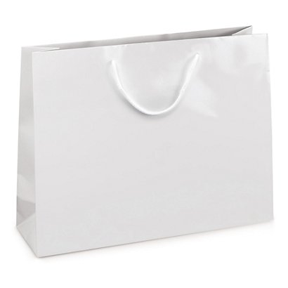 Saco de papel plastificado branco com asas de cordão 55x45x15 cm - 1