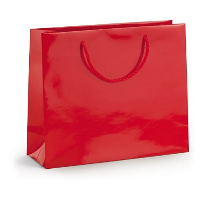 Saco de papel plastificado vermelho com asas de cordão 30x25x10 cm - 1