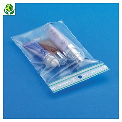Saco de plástico com fecho zip 50% reciclado 60 mícrones/Galga 240 RAJA 10x15 cm - 1