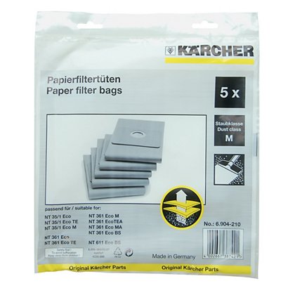 Sacs aspirateur papier Kärcher 35 L, lot de 5 - Sacs aspirateurs
