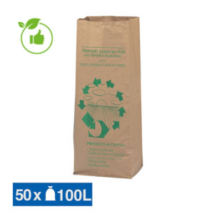 Sacs biodégrables compostables en kraft déchets verts 100 L, lot de 50