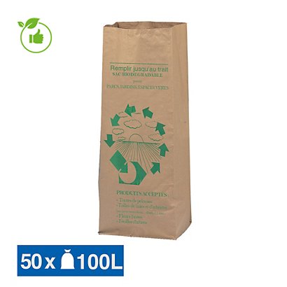 Sacs biodégrables compostables en kraft déchets verts 100 L, lot de 50 - 1