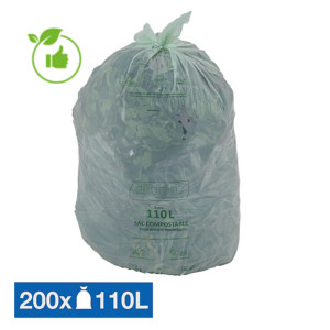Sacs poubelle pour déchets compostables 110 L transparents, lot de 200