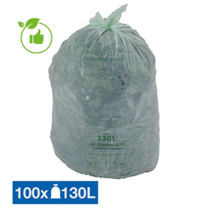 Sacs poubelle pour déchets compostables 130 L naturels, lot de 100