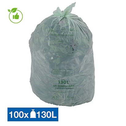 Sacs poubelle pour déchets compostables 130 L naturels, lot de 100 - 1