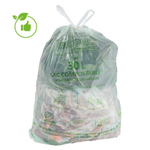 Sacs poubelle pour déchets compostables 30 L verts, lot de 250