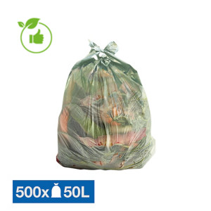 Sacs poubelle pour déchets compostables 50 L transparents, lot de 500