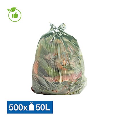 Sacs poubelle pour déchets compostables 50 L transparents, lot de 500 - 1
