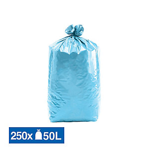Sacs poubelle déchets courants bleus translucides 50 L, lot de 250