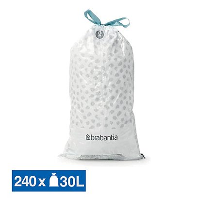Sacs poubelle déchets courants Brabantia poignées coulissantes blancs 30 L,  lot de 240 - Sacs pour déchets courants