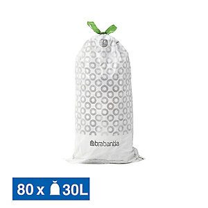 Sacs poubelle déchets courants Brabantia poignées coulissantes blancs 30 L, lot de 80