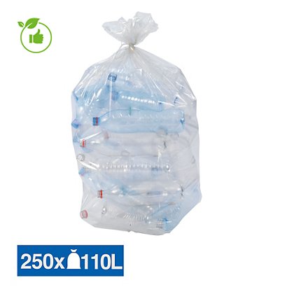 Sacs poubelle déchets courants Flexigreen transparents 110 L, lot de 250 - 1