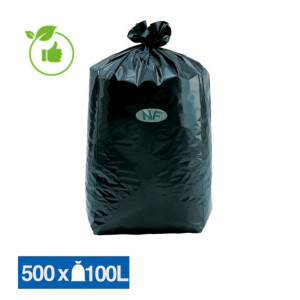 Sacs poubelle déchets courants NF Fléxitène noirs 100 L, lot de 500