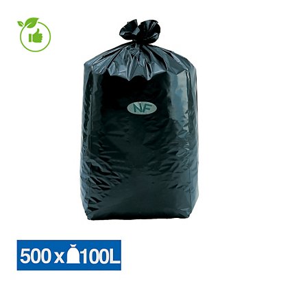 Sacs poubelle déchets courants NF Fléxitène noirs 100 L, lot de 500 - 1