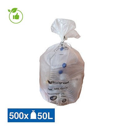 Sacs poubelle déchets courants translucides 50 L, lot de 500 - 1