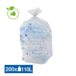 Sacs poubelle déchets courants translucides recyclés 110 L, lot de 200