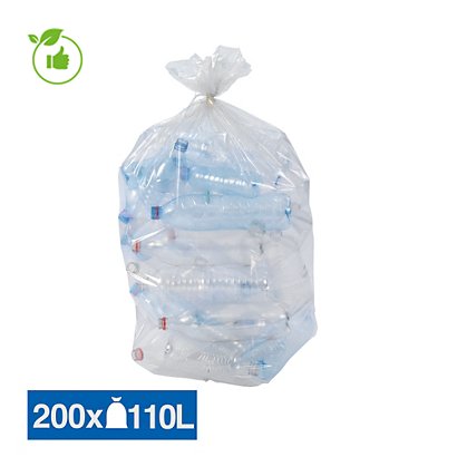 Sacs poubelle déchets courants translucides recyclés 110 L, lot de 200 - 1