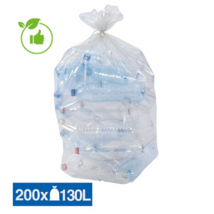 Sacs poubelle déchets courants translucides recyclés 130 L, lot de 200
