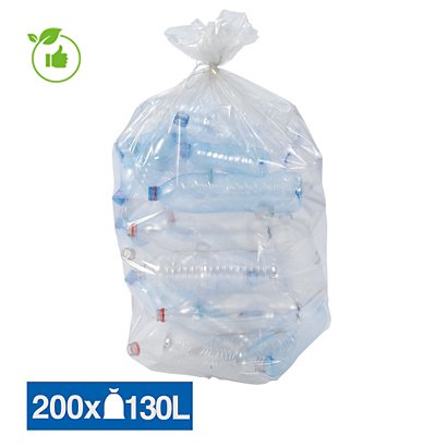 Sacs poubelle déchets courants translucides recyclés 130 L, lot de 200 - 1