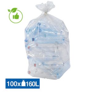 Sacs poubelle déchets courants translucides recyclés 160 L, lot de 100