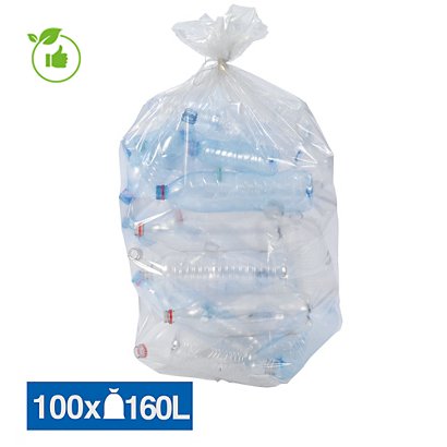Sacs poubelle déchets courants translucides recyclés 160 L, lot de 100 - 1