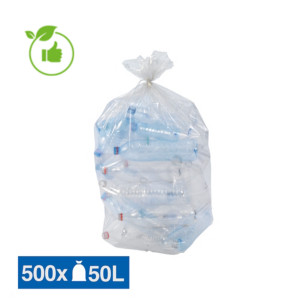 Sacs poubelle déchets courants translucides recyclés 50 L, lot de 500