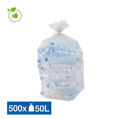 Sacs poubelle déchets courants translucides recyclés 50 L, lot de 500 - 1
