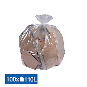 Sacs poubelle déchets courants transparents 110 L, lot de 100