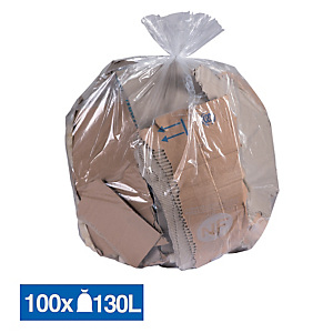 Sacs poubelle déchets courants transparents 130 L, lot de 100