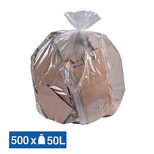 Sacs poubelle déchets courants transparents 50 L, lot de 500
