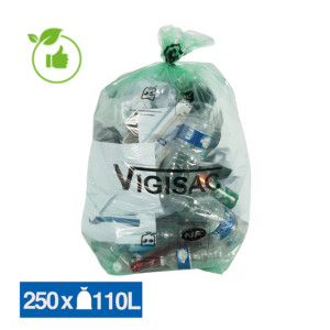 Sacs poubelle déchets courants Vigisac transparents 110 L, lot de 250