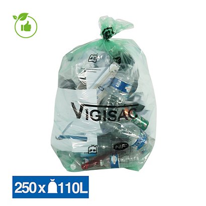 Sacs poubelle déchets courants Vigisac transparents 110 L, lot de 250 - 1