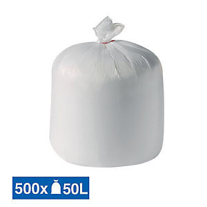 Sacs poubelle déchets légers 1er prix blancs 50 L, lot de 500