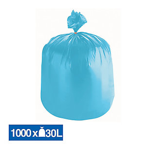 Sacs poubelle déchets légers 1er prix bleus 30 L, lot de 1000