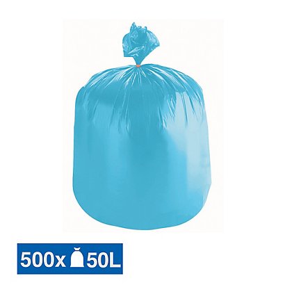 Sacs poubelle déchets légers 1er prix bleus 50 L, lot de 500 - 1