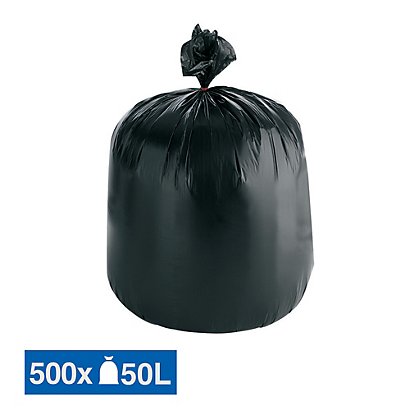 Sacs poubelle déchets légers 1er prix noirs 50 L, lot de 500 - 1