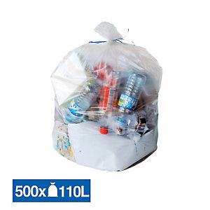 Sacs poubelle déchets légers 1er prix translucides 110 L, lot de 500