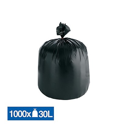 Sacs poubelle déchets légers économiques noirs 30 L, lot de 1000 - 1