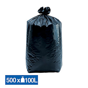 Sacs poubelle déchets légers noirs 100 L, lot de 500