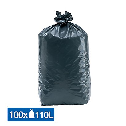 Sacs poubelle déchets légers noirs 110 L, lot de 100 - 1