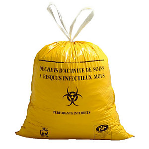 Sacs poubelle déchets hospitaliers Dasri poignées coulissantes jaunes 30 L, lot de 500