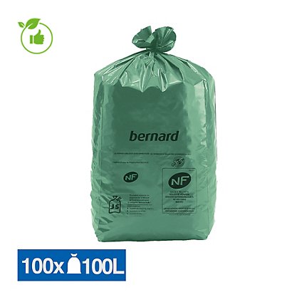 Sacs poubelle déchets lourds Bernard Green NF verts 100 L, lot de 100 - 1